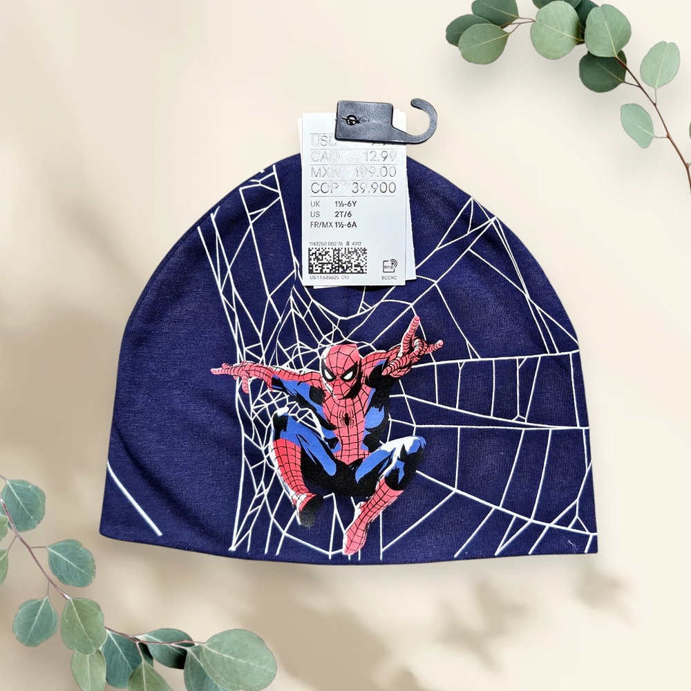 NWT H&M Spider-Man Kids Double Layer Hat in‎ soft cotton - Blue and Red Size 2T